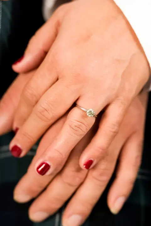 Couples & Engagement — Engagement — ring detail, plaid