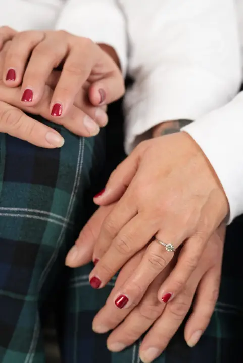 Couples & Engagement — Engagement — ring detail, plaid